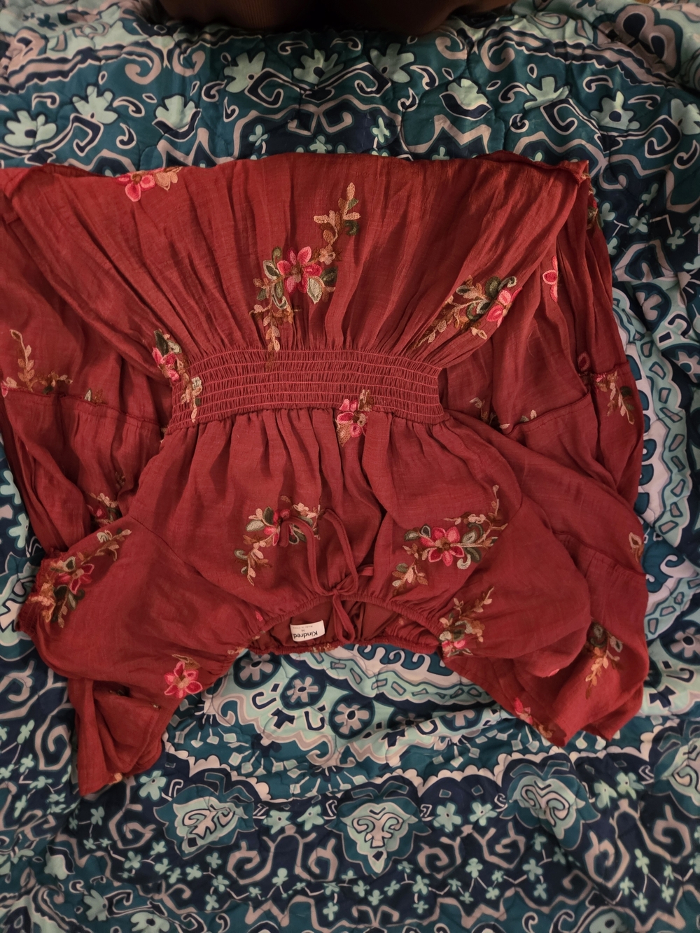 Kindred Boho Off-Shoulder Floral Midi Dress in Rust - Picture 2 of 3